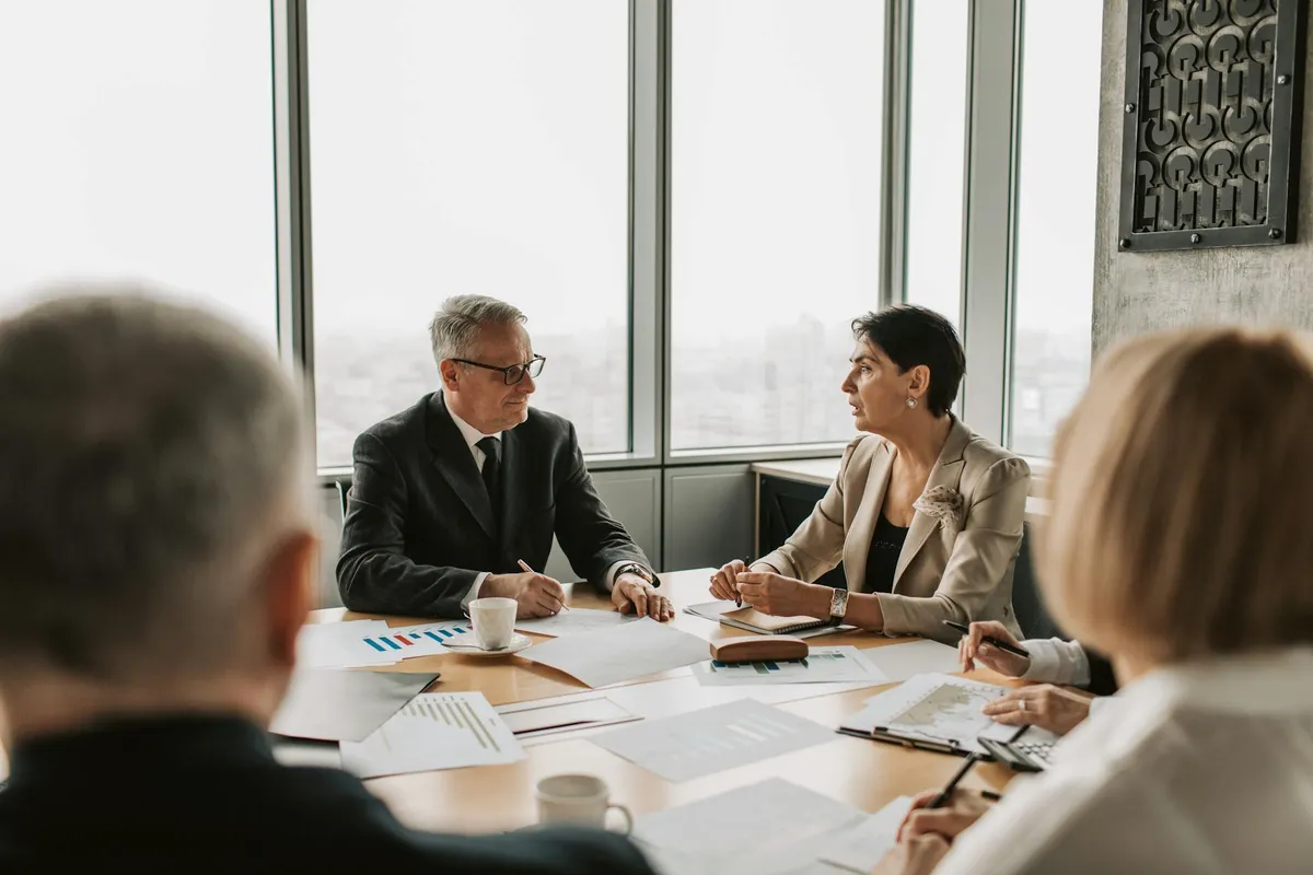 A corporate boardroom set up for an executive meeting